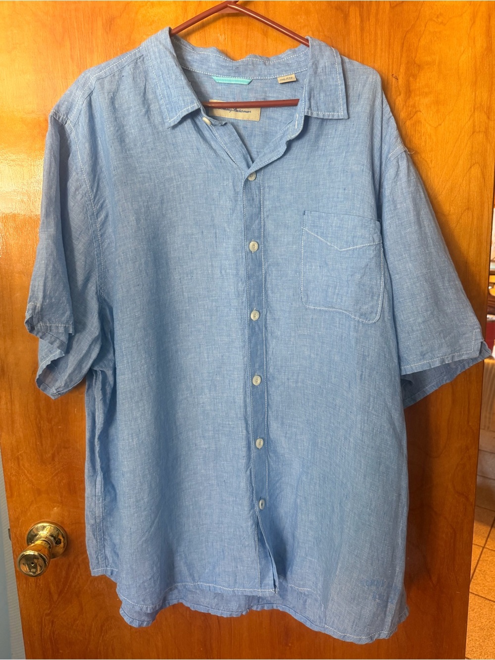 Tommy Bahama Light Blue Short-Sleeve Linen Button-Down Shirt